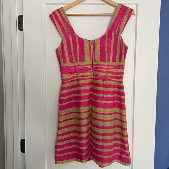 NWT Pink gold silk linen pleated bust NANETTE LEPORE dress knee length 6 - Picture 10 of 12